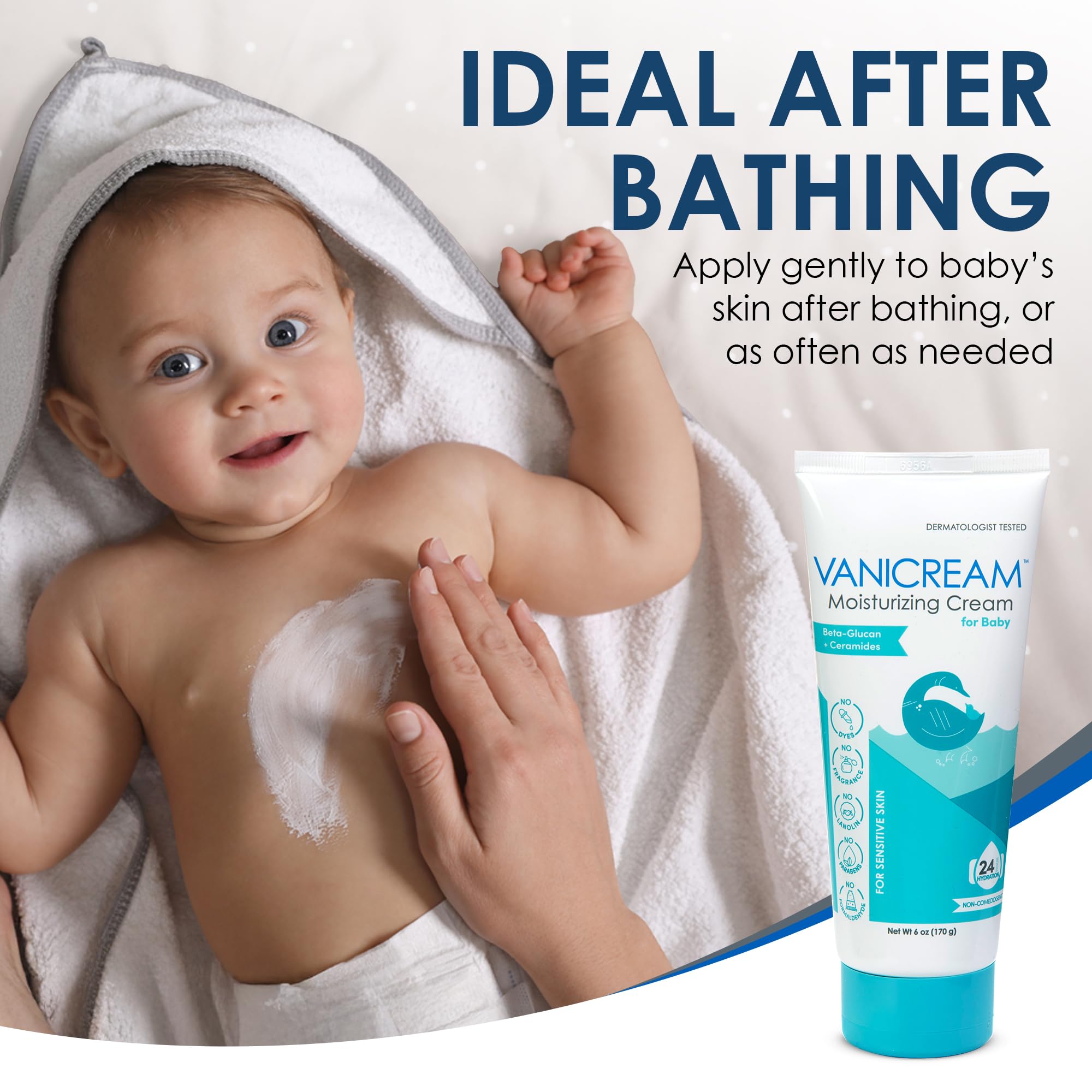 Vanicream dermatologist-tested logo with baby skincare concept.