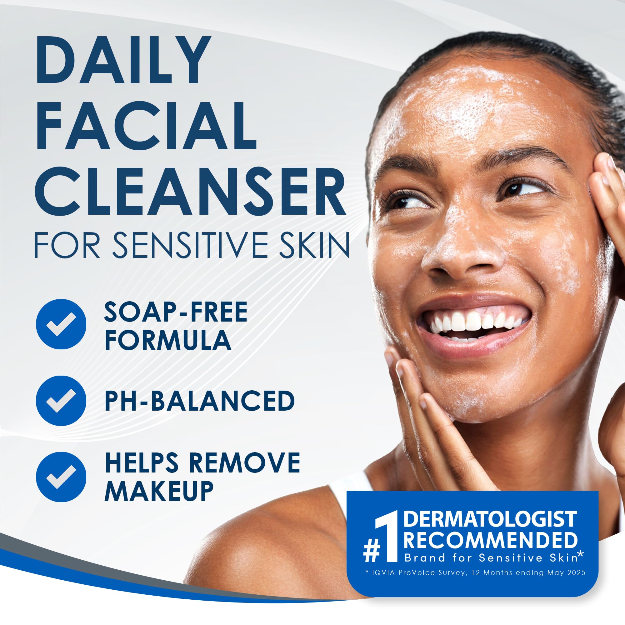 Vanicream Gentle Facial Cleanser foam shows creamy lather ideal for daily makeup removal.