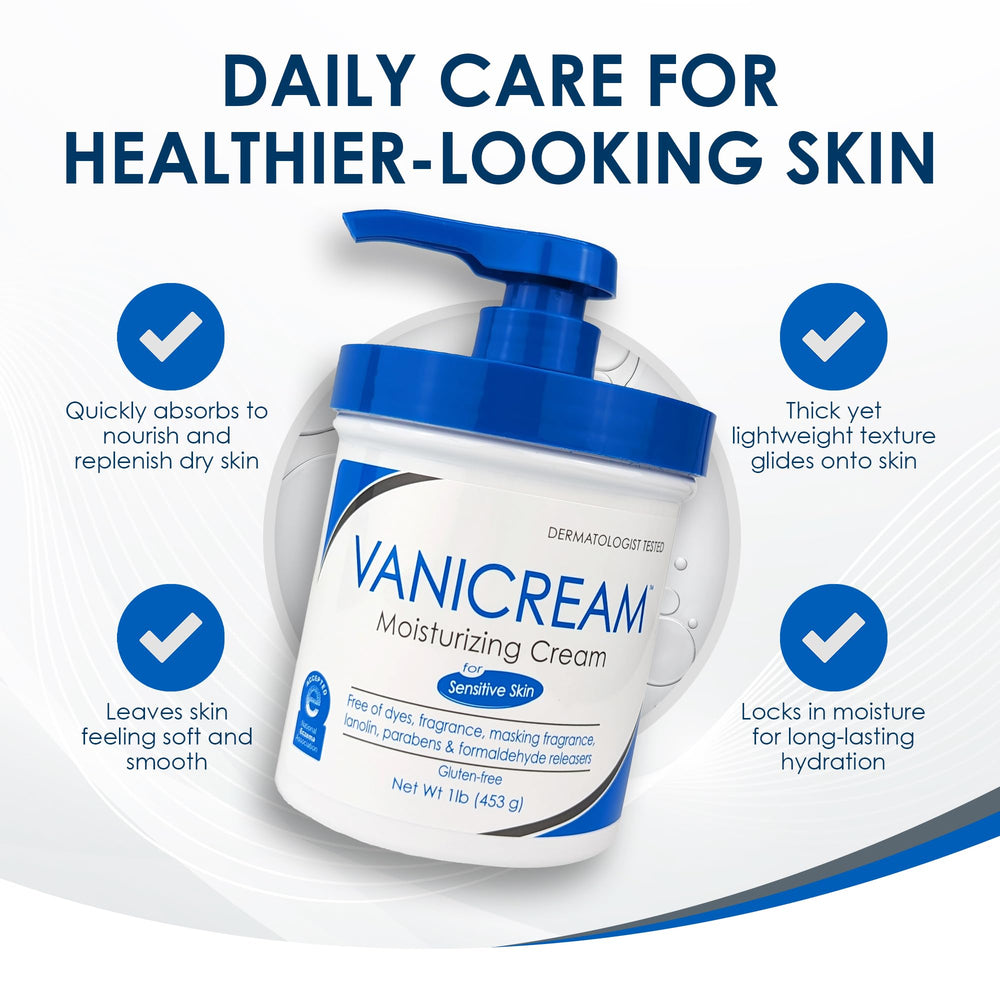 Vanicream no-fragrance-dyes-free label emphasizes sensitive-skin formula