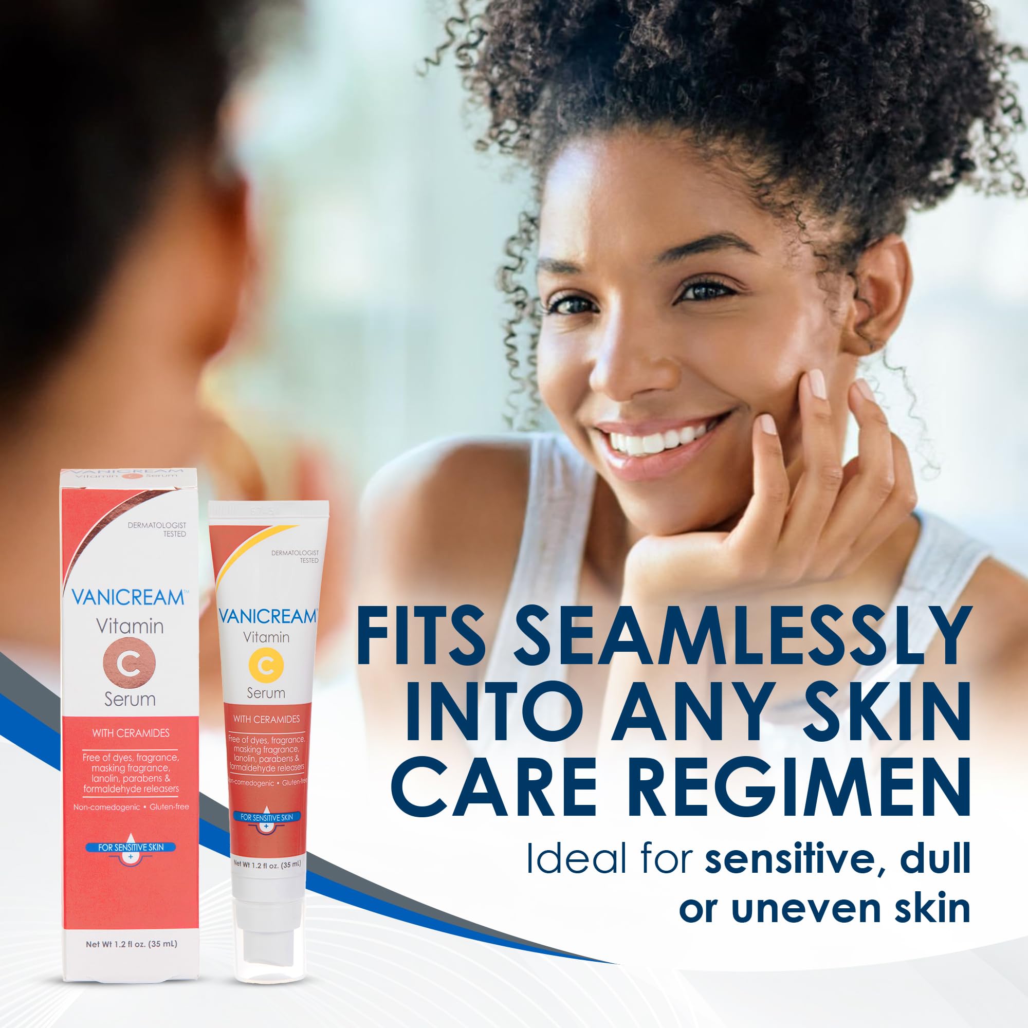 Airless packaging detail protecting Vanicream Vitamin C Serum formula.
