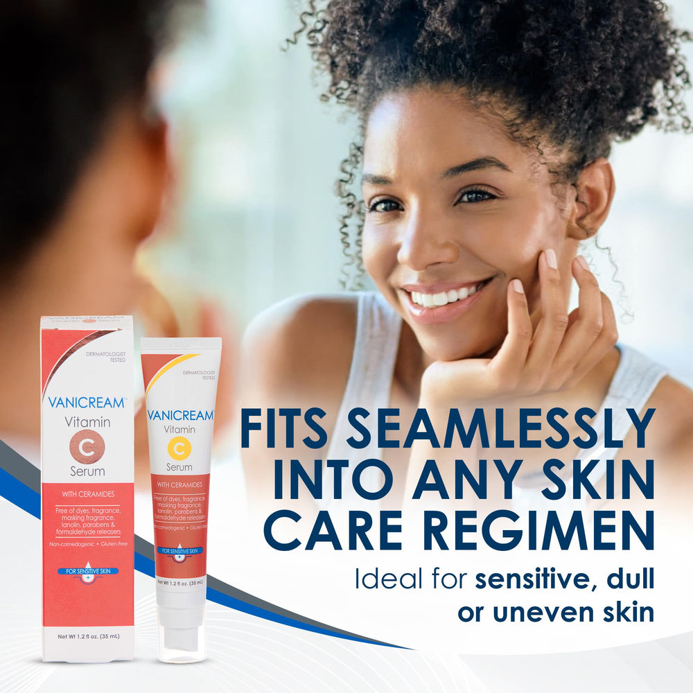 Airless packaging detail protecting Vanicream Vitamin C Serum formula.
