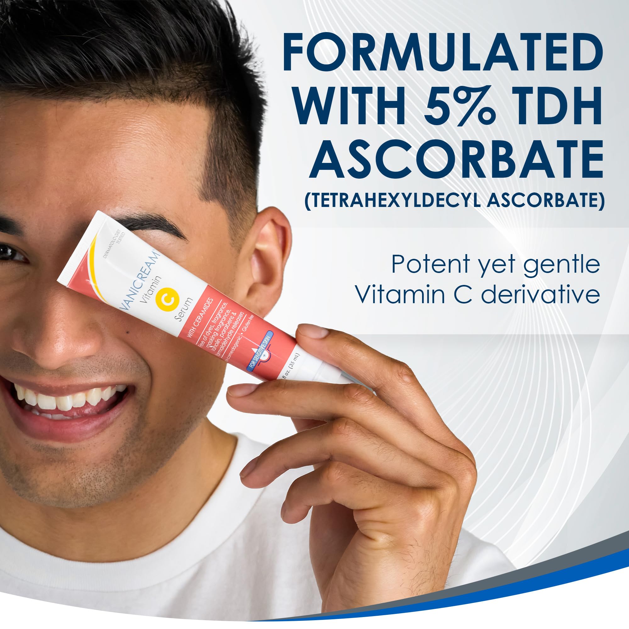 Dermatologist-tested Vanicream Vitamin C Serum label close-up.
