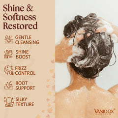 VANIDOX Batana Oil Shampoo lather rising in a bowl indicating hydration.