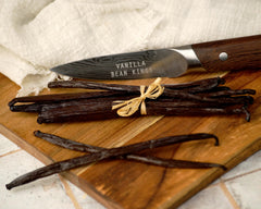 Vanilla Bean Kings closeup of seeds highlights tiny vanilla specks for homemade extracts