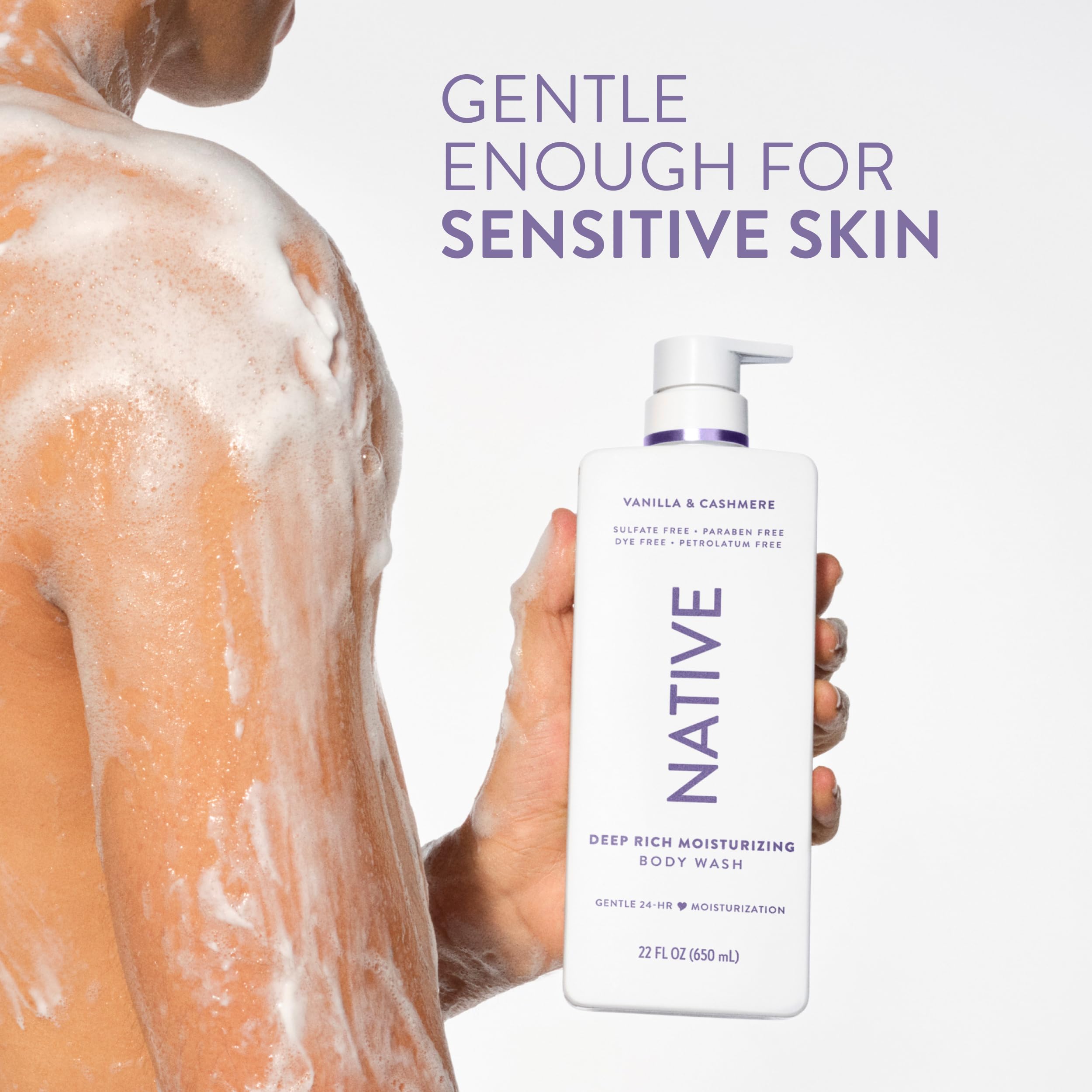 Vanilla Cashmere scent evokes warm, comforting shower experience.