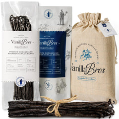 VanillaBros Madagascar vanilla beans shown in a long, seed-rich pod ready for use.