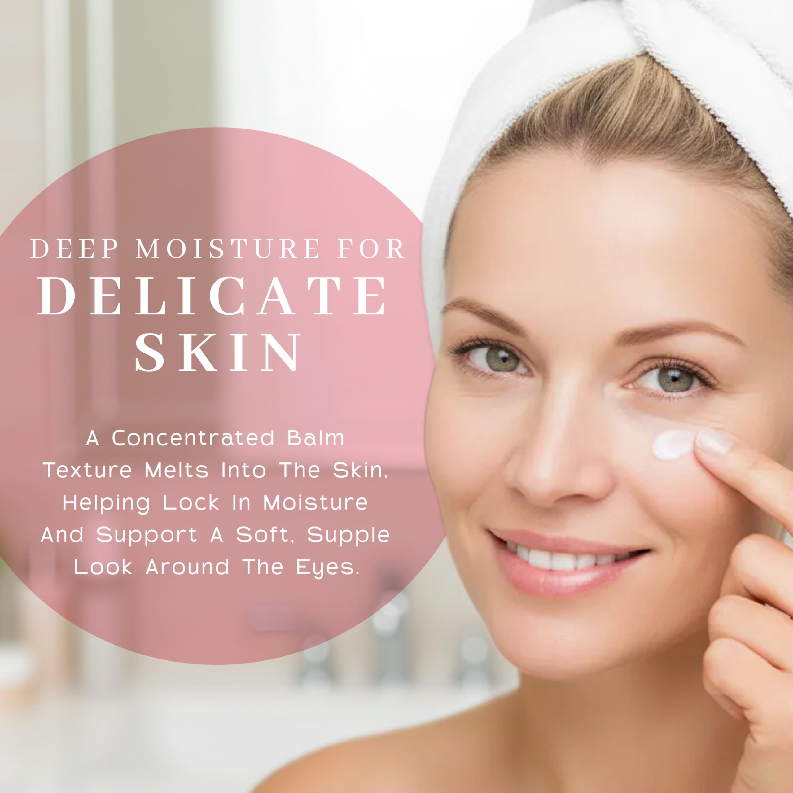 The VanMan Pearl Eye Cream near-eye shot suggests a refreshed look and softened shadows.