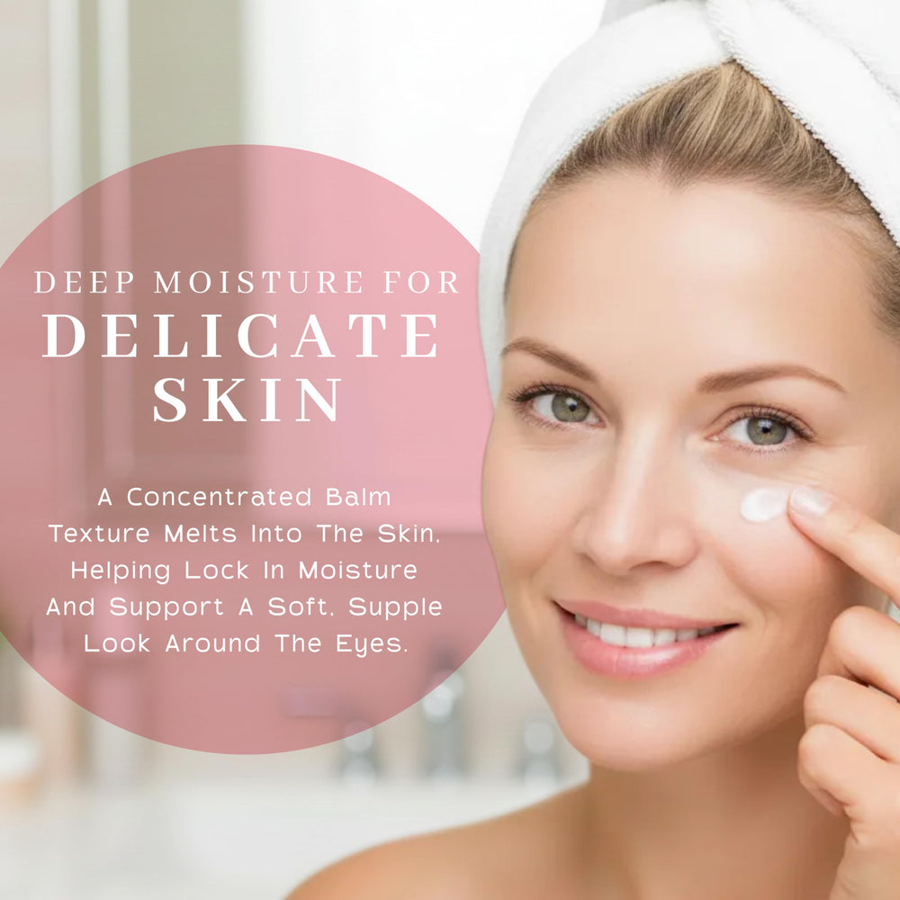 The VanMan Pearl Eye Cream near-eye shot suggests a refreshed look and softened shadows.