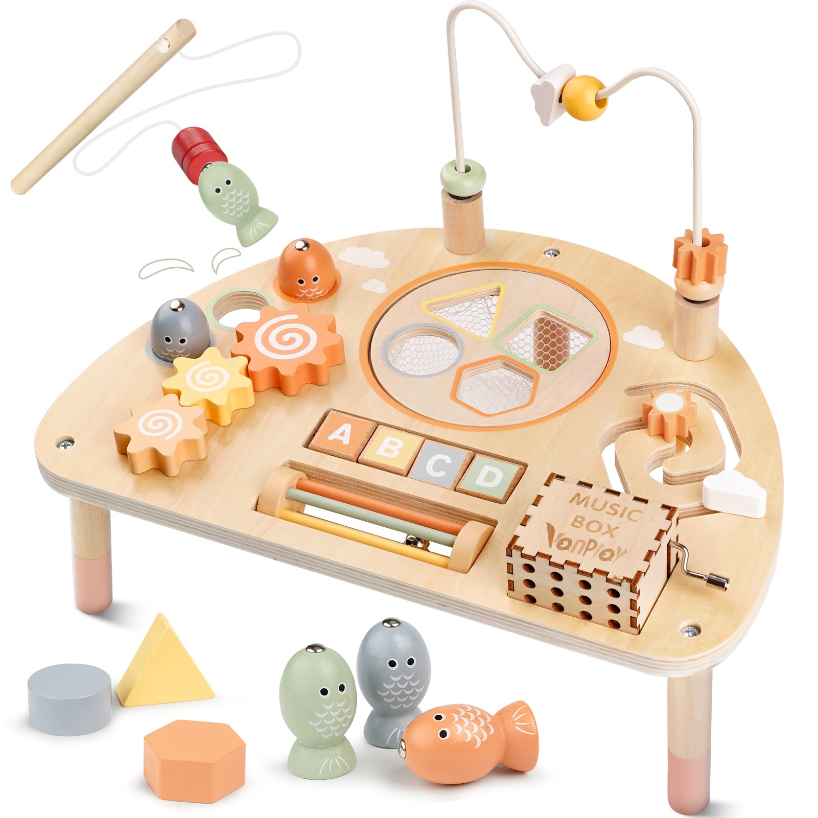 Vanplay 8-in-1 activity table with bead maze improves toddler coordination during play.