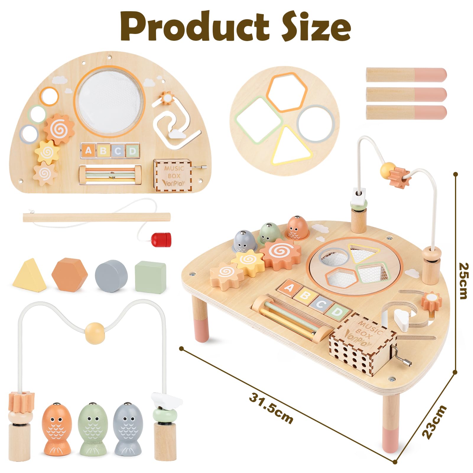 Vanplay activity table with removable legs and storage net for easy storage and travel.