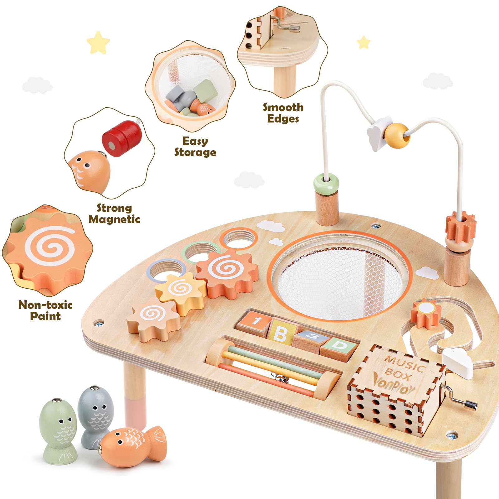 Vanplay 8-in-1 table with spinning gears encourages exploration and focus.