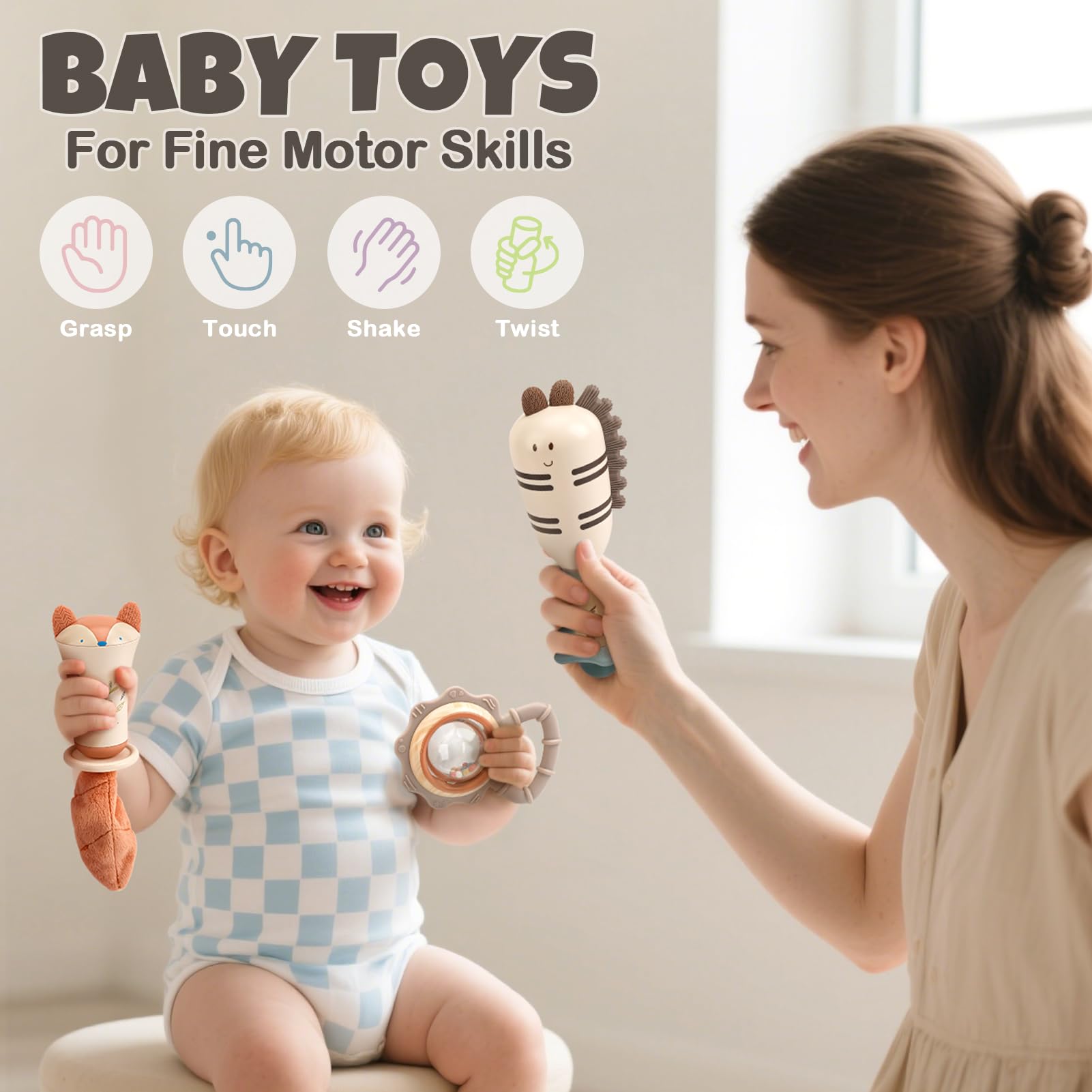 Vanplay dishwasher-safe teethers for easy cleaning after play sessions.