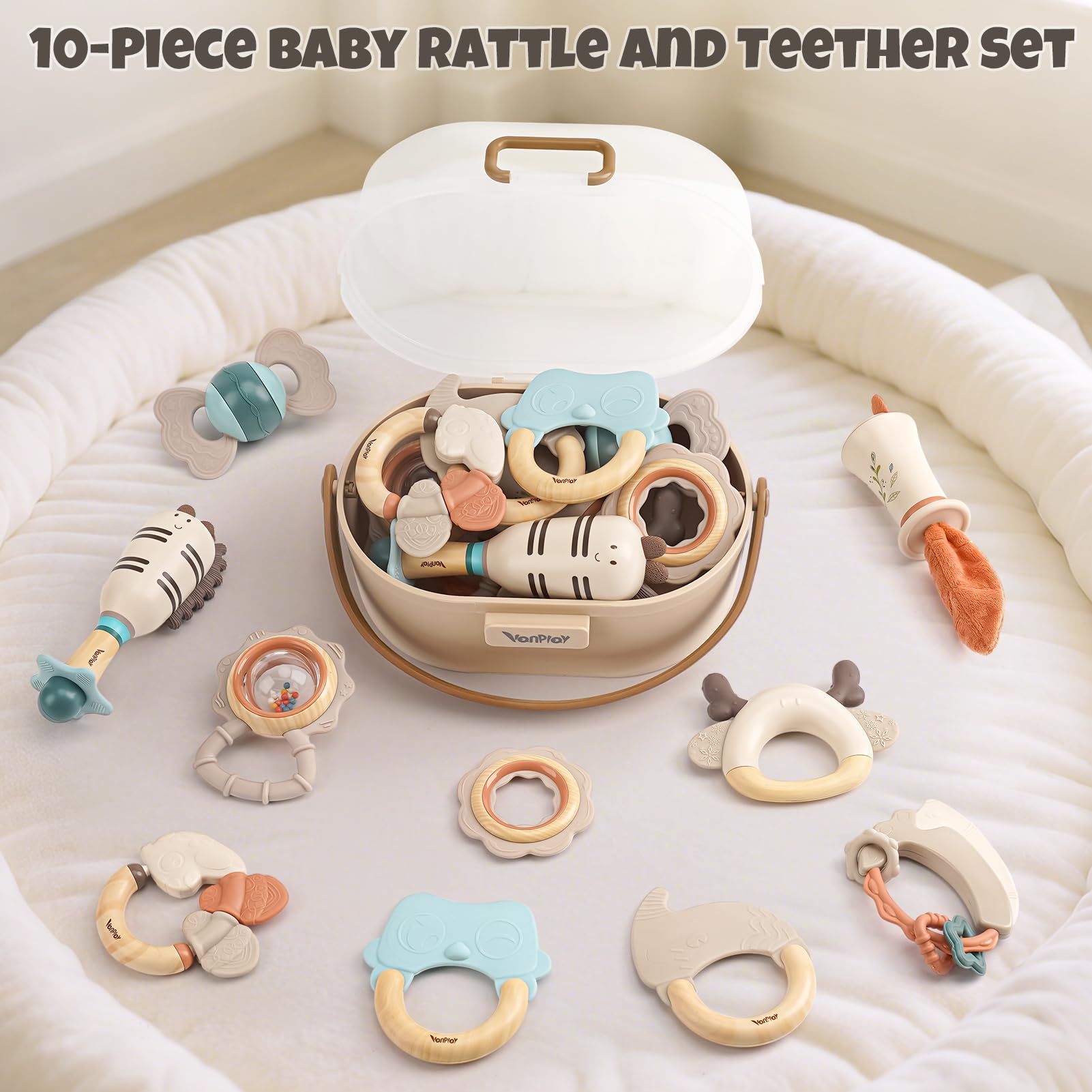 Vanplay easy-grip baby teething ring designed for tiny hands.