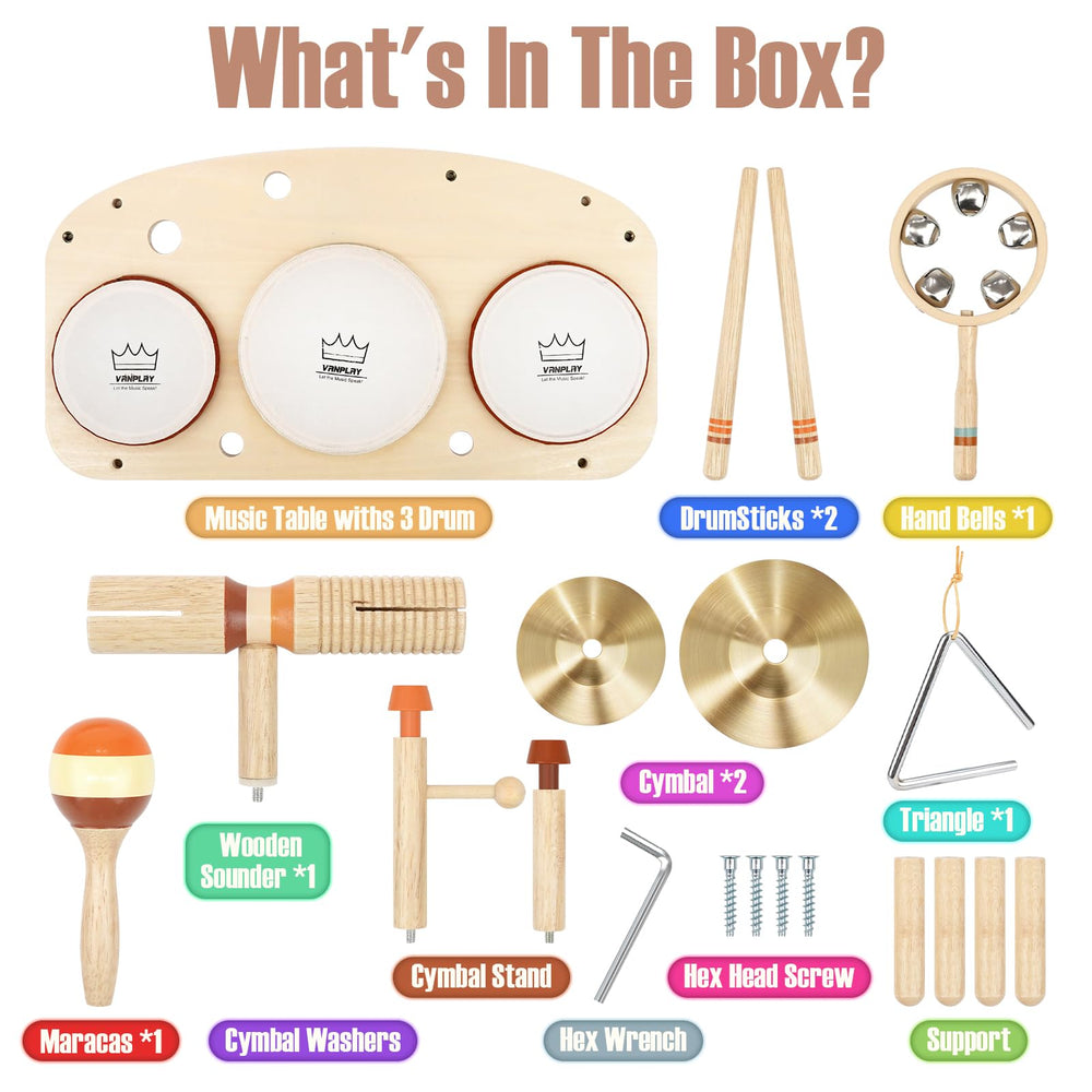 Vanplay Kids Drum Set wooden-sounder: sturdy wooden instrument for durable toddler play
