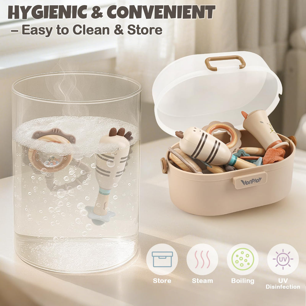 Vanplay neutral color baby toy supporting early color recognition.