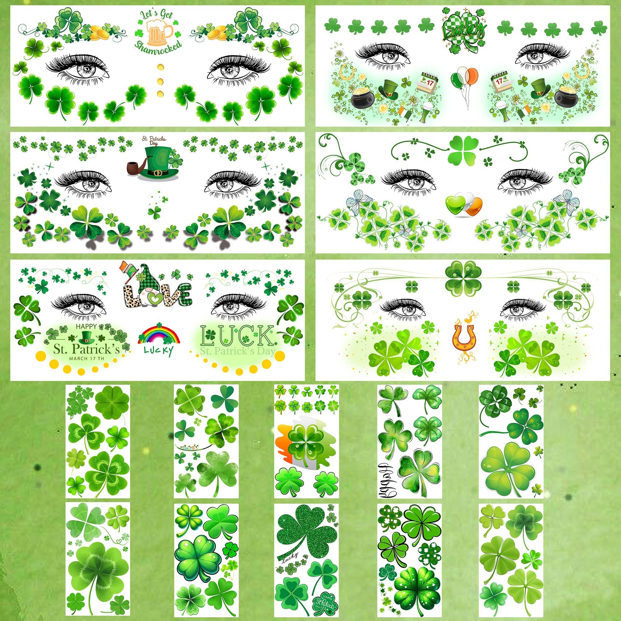 VANTATY 16-sheets St. Patrick's tattoos set for women and men, DIY styling.