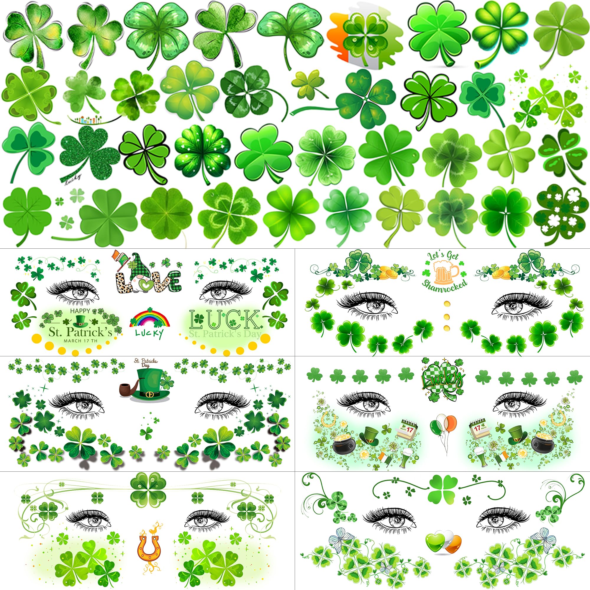 VANTATY St. Patrick's Day green shamrock tattoos for the face, perfect festive looks.