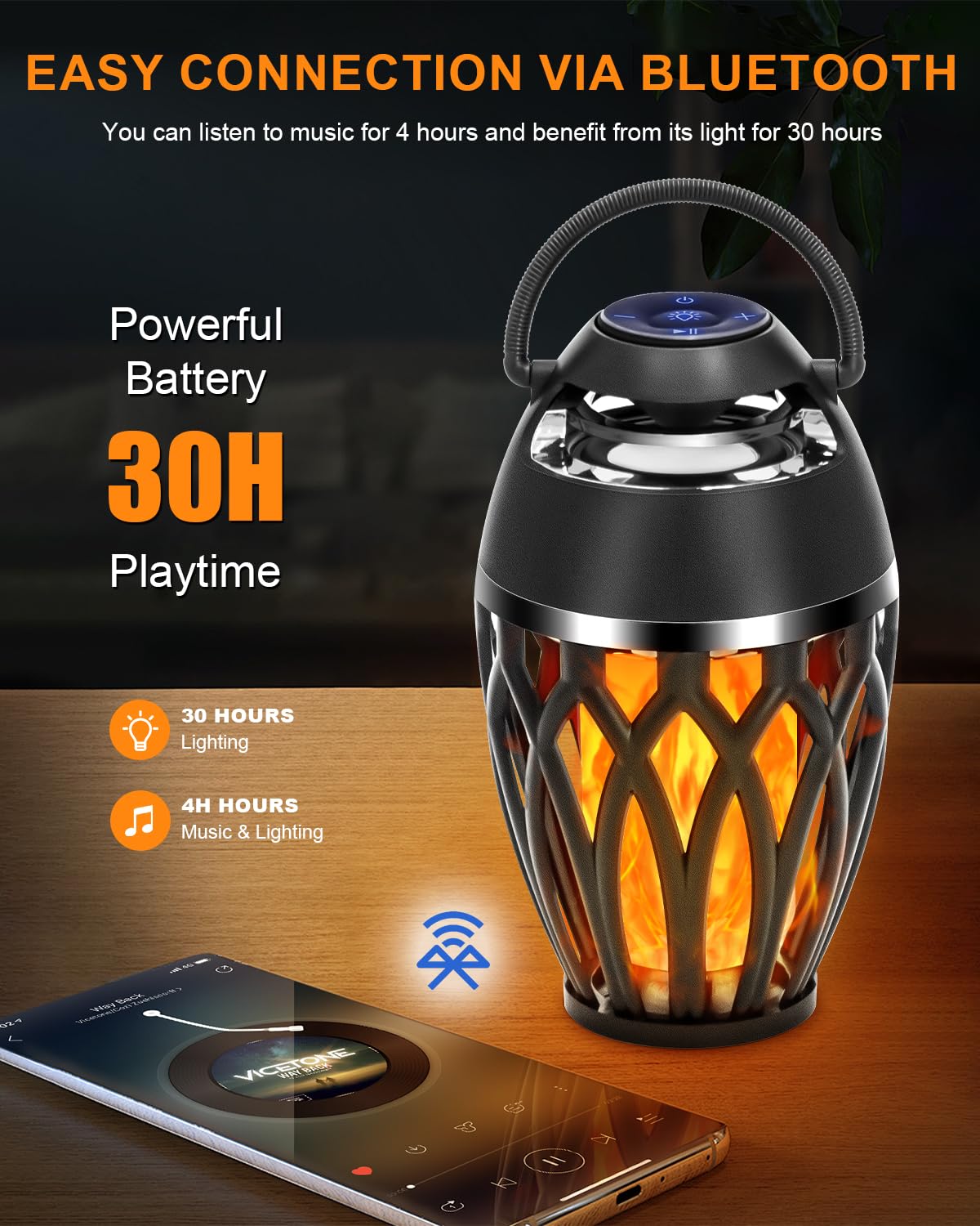 Vanten Bluetooth 5.0 flame speaker side view