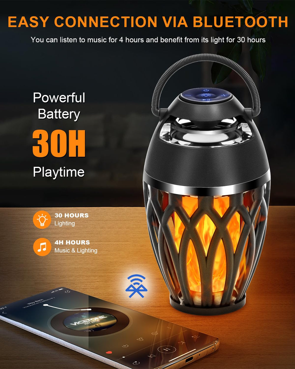 Vanten Bluetooth 5.0 flame speaker side view