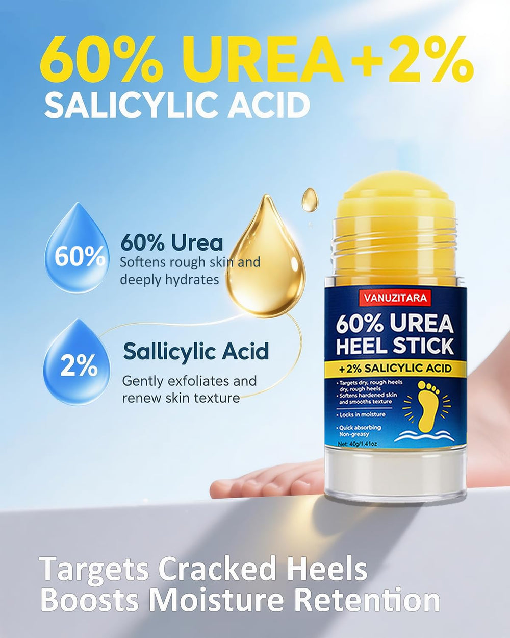 VANUZITARA Foot care focus softens cracked heels.