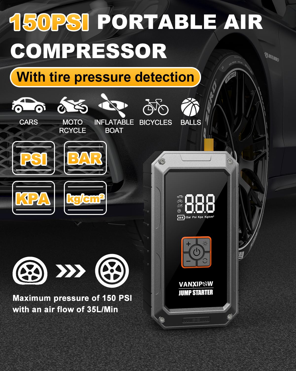 VANXIPOW M1 digital LCD display shows power and pressure data