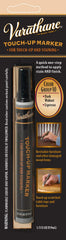 Varathane wood stain touch-up marker cap close-up for precise color matching on dark walnut espresso.