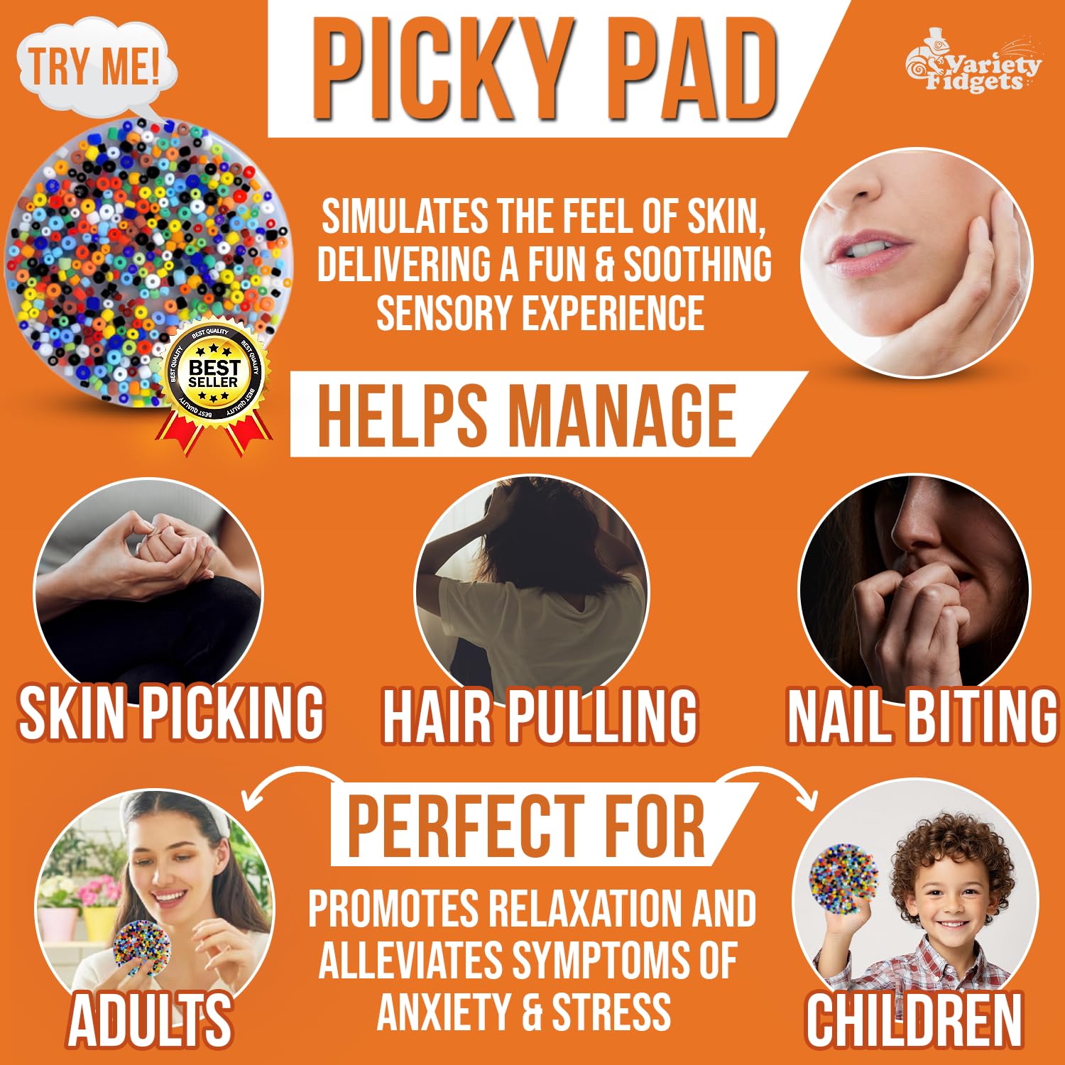 VarietyFidgets Picky Pad 10 cm size offers portable, discreet use for on-the-go focus.