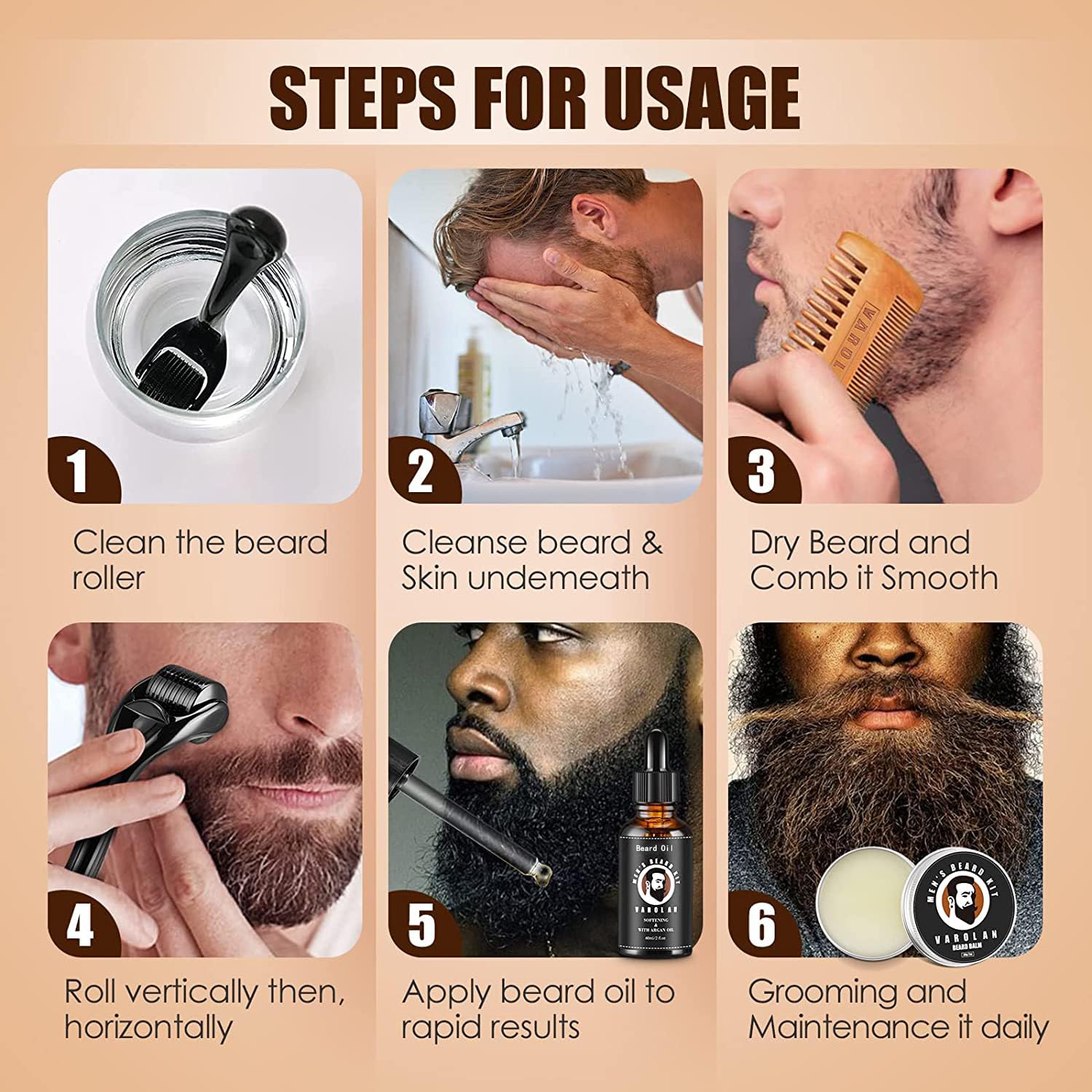 Varolan e-book cover with beard care tips for daily grooming.