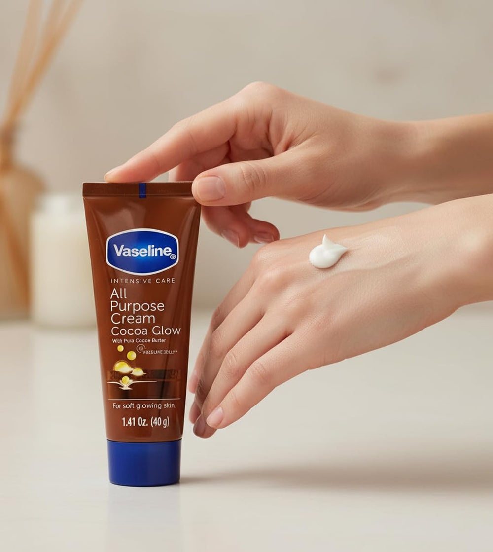 Everyday skincare with Vaseline Cocoa Glow to soften dry areas.
