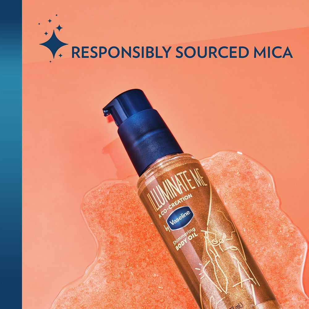 Shimmer on skin with Vaseline Illuminate Me Shimmering Body Oil for radiant glow