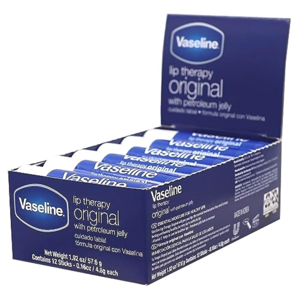 Applying Vaseline Lip Original on lips for quick nourishment and comfort.