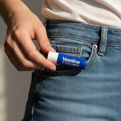 Inside view showing compact Vaseline Lip Original balms for travel.