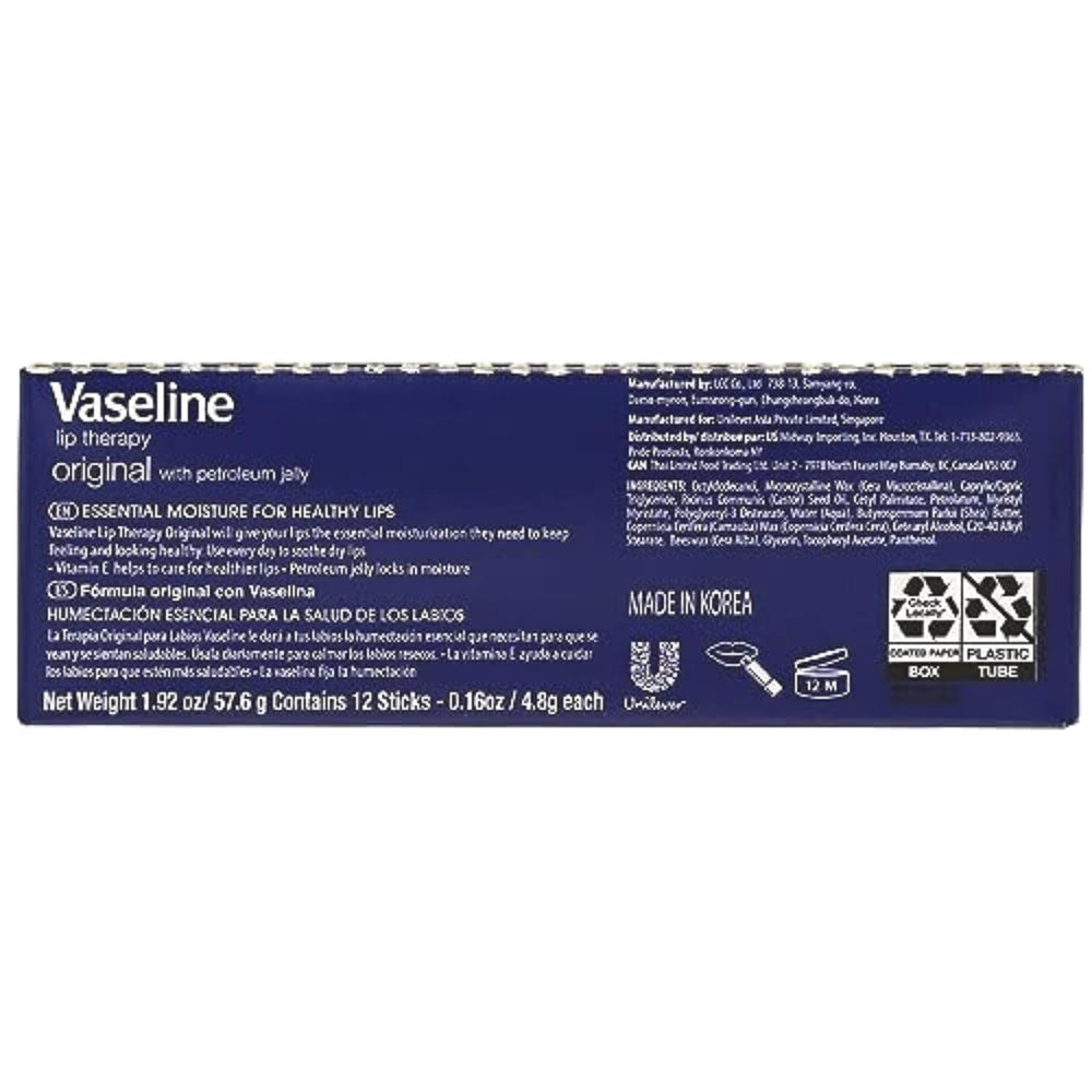 Pocket-friendly packaging of Vaseline Lip Original for desk or bag touch-ups.