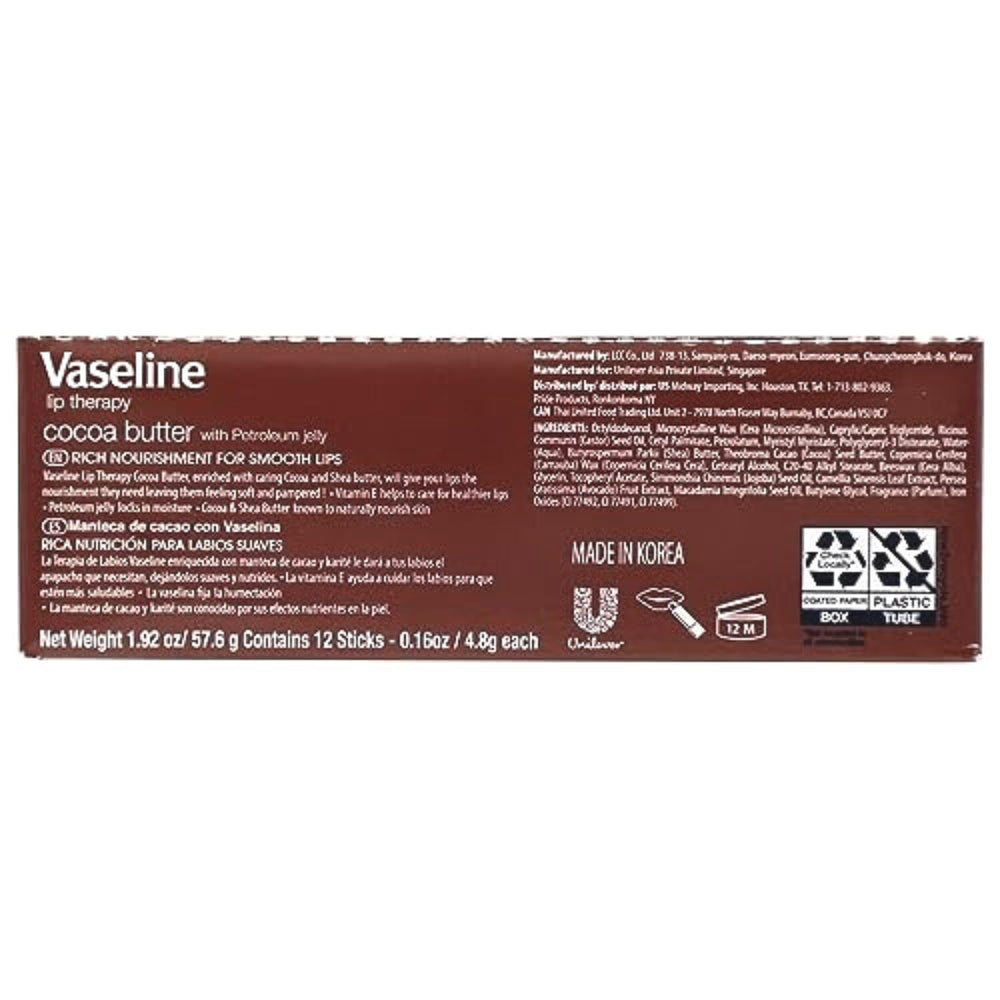 Swatches of Vaseline Lip Therapy Cocoa showing rich moisture