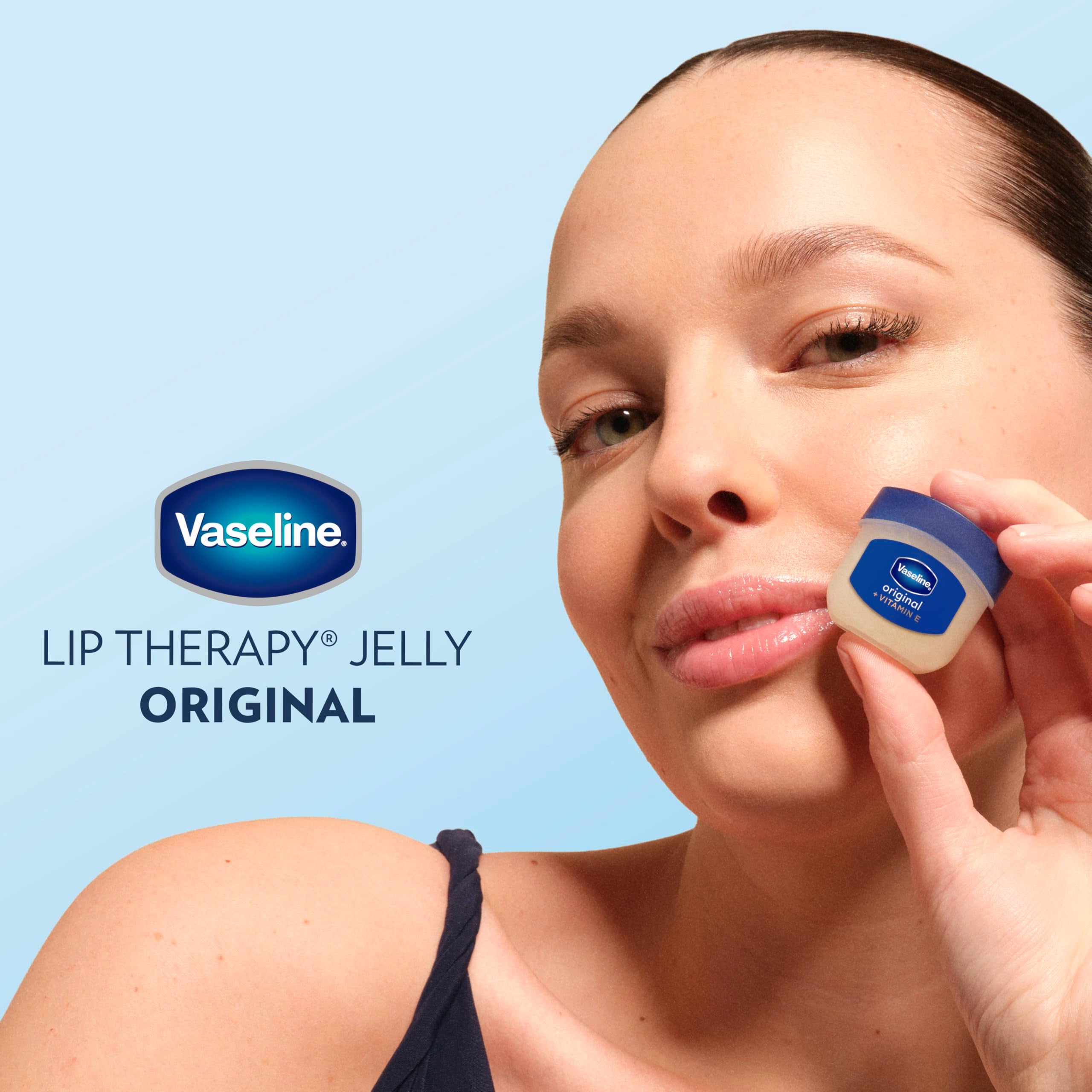 Up-close shot showing dry lips before applying Vaseline Lip Therapy Original Mini.