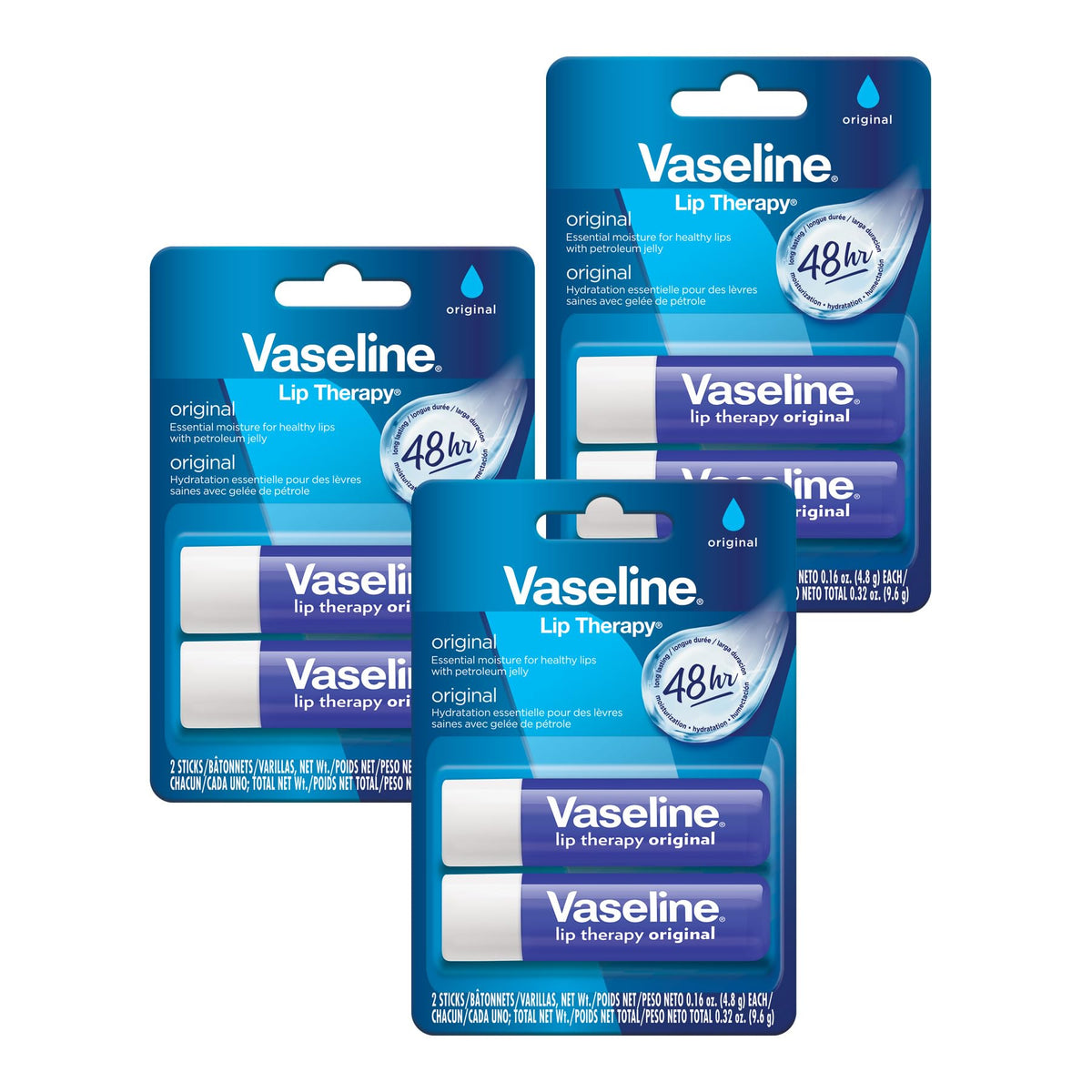 Vaseline Lip Therapy Original stick close-up showing smooth application and hydration