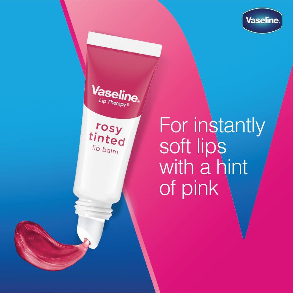 Vaseline Lip Therapy Rosy Lips ingredients jar highlights Vaseline Jelly nourishing base.