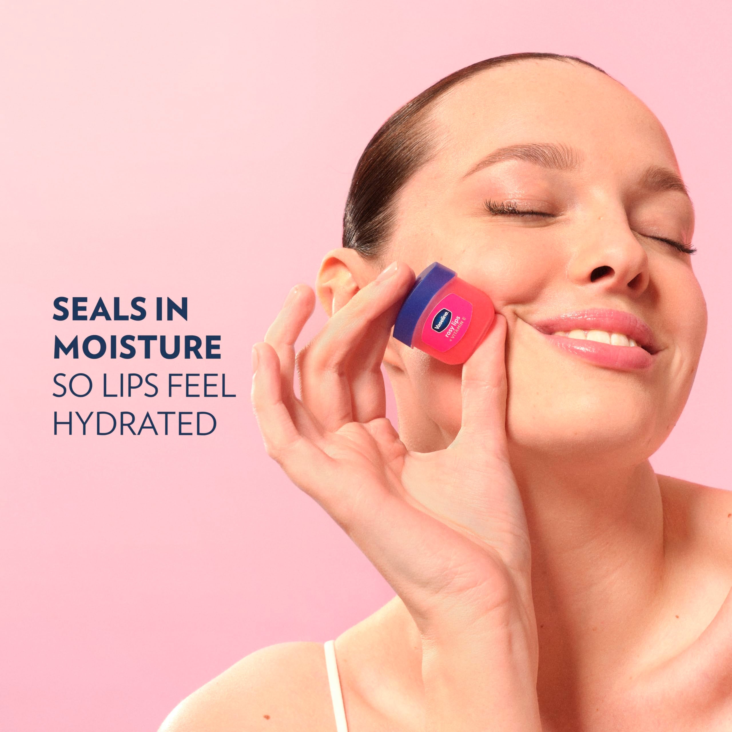 Vaseline Lip Therapy Rosy Lips Mini on-the-go pocket shot keeps lips protected.