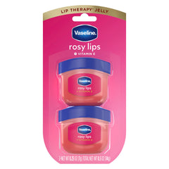 Vaseline Lip Therapy Rosy Lips Mini packaging showcases portable lip care for on-the-go moisture.