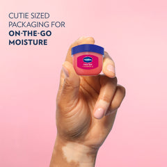Vaseline Lip Therapy Rosy Lips Mini texture close-up shows smooth, comfortable glide.