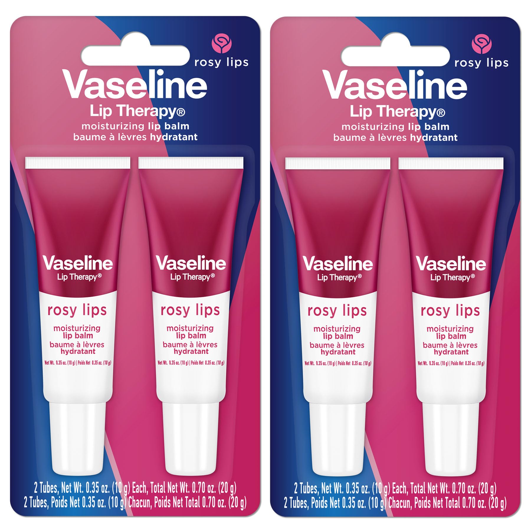 Vaseline Lip Therapy Rosy Lips tube front view shows moisturizing balm for daily hydration.