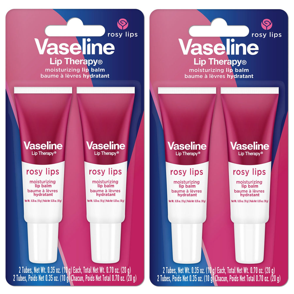 Vaseline Lip Therapy Rosy Lips tube front view shows moisturizing balm for daily hydration.