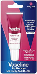 Vaseline Lip Therapy Rosy Lips tube side view emphasizes compact carry for daily use.