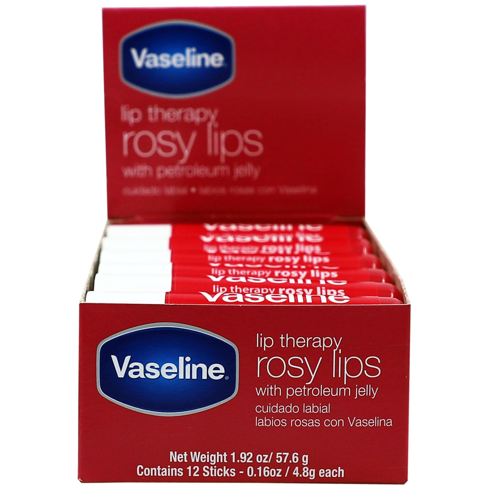 Vaseline Lip Therapy Rosy stick closeup showing rosy glow and hydration