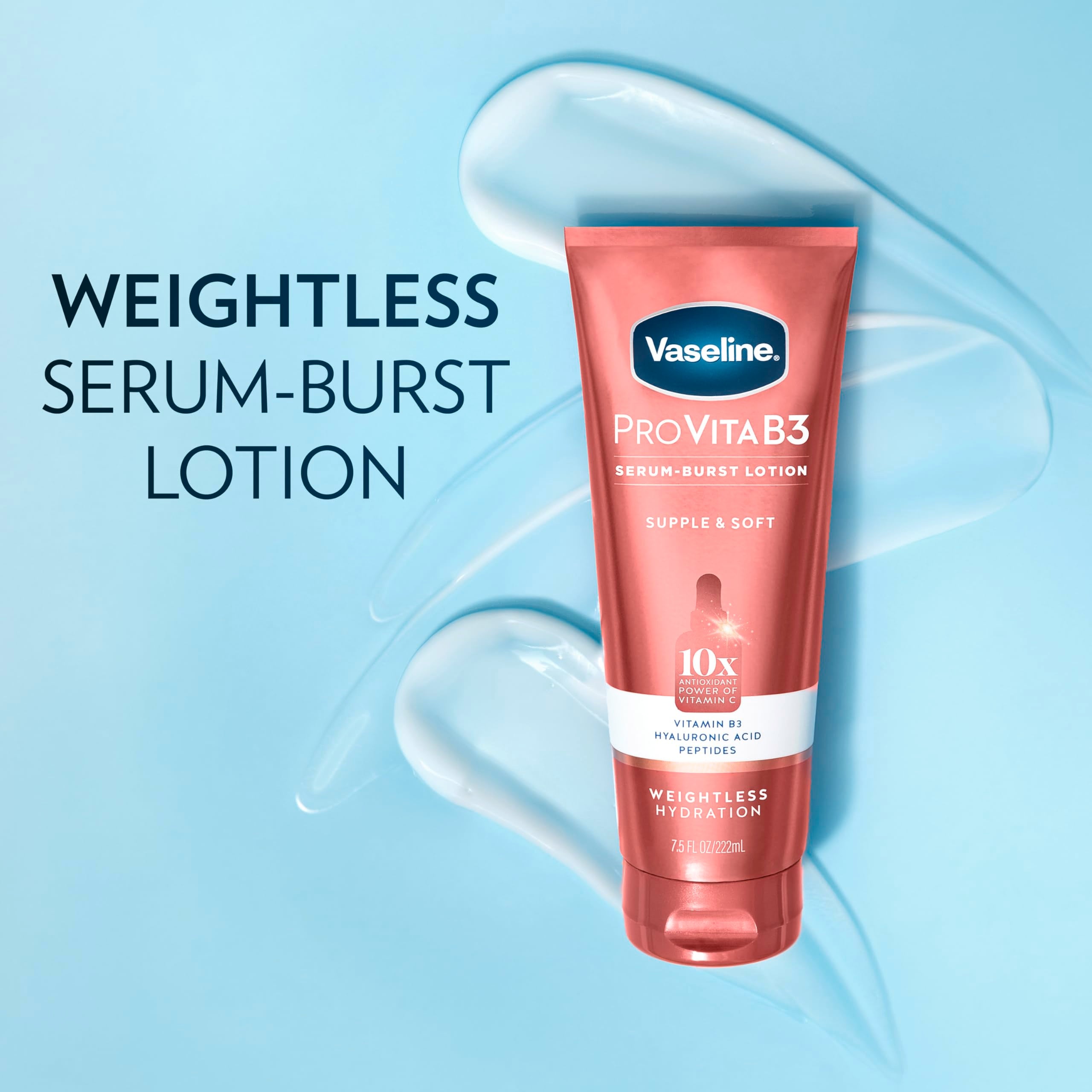 Water drops on skin demonstrate instant absorption from serum-burst texture