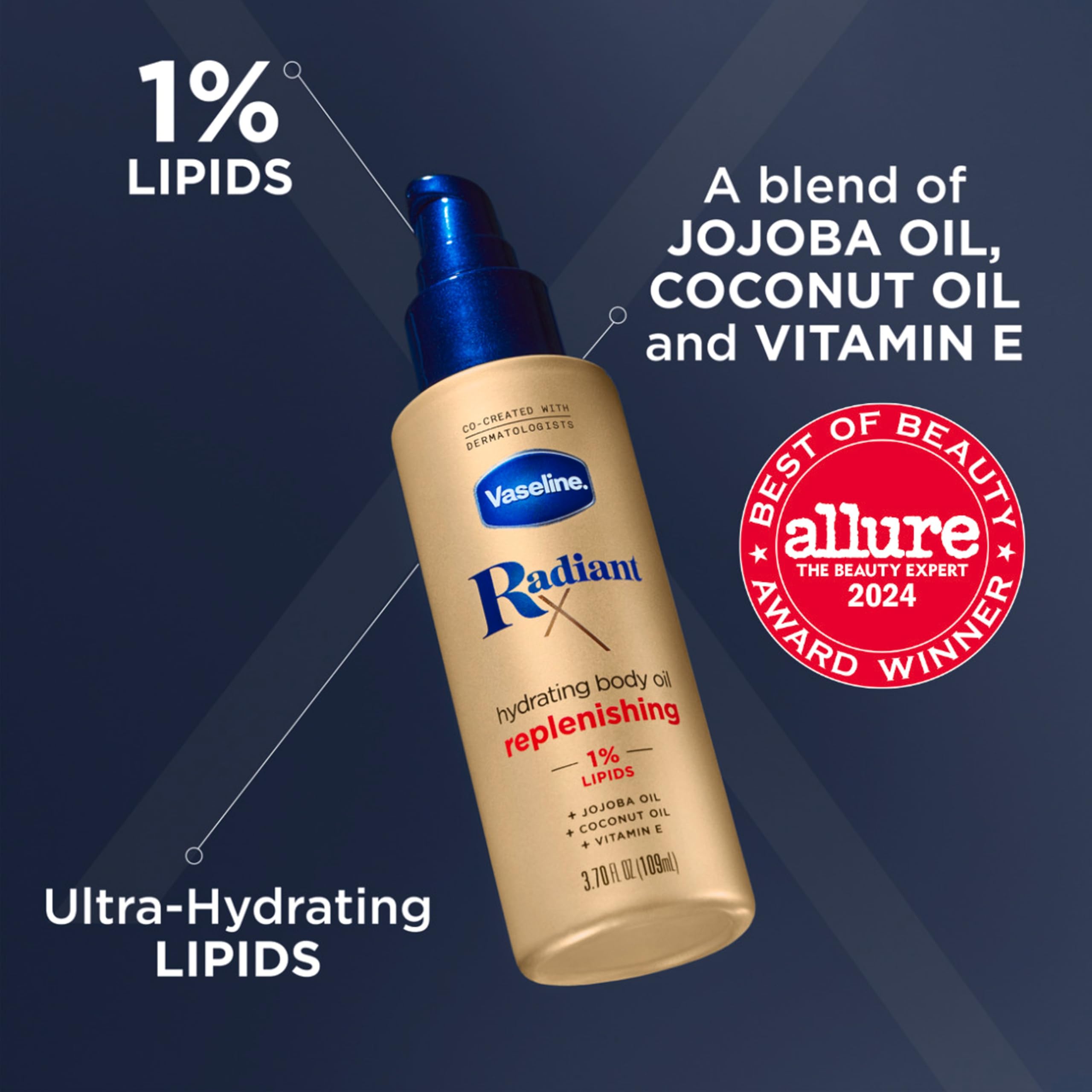 Vaseline Radiant X Replenishing Hydrating Body Oil on skin provides a subtle glow