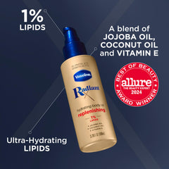 Vaseline Radiant X Replenishing Hydrating Body Oil on skin provides a subtle glow