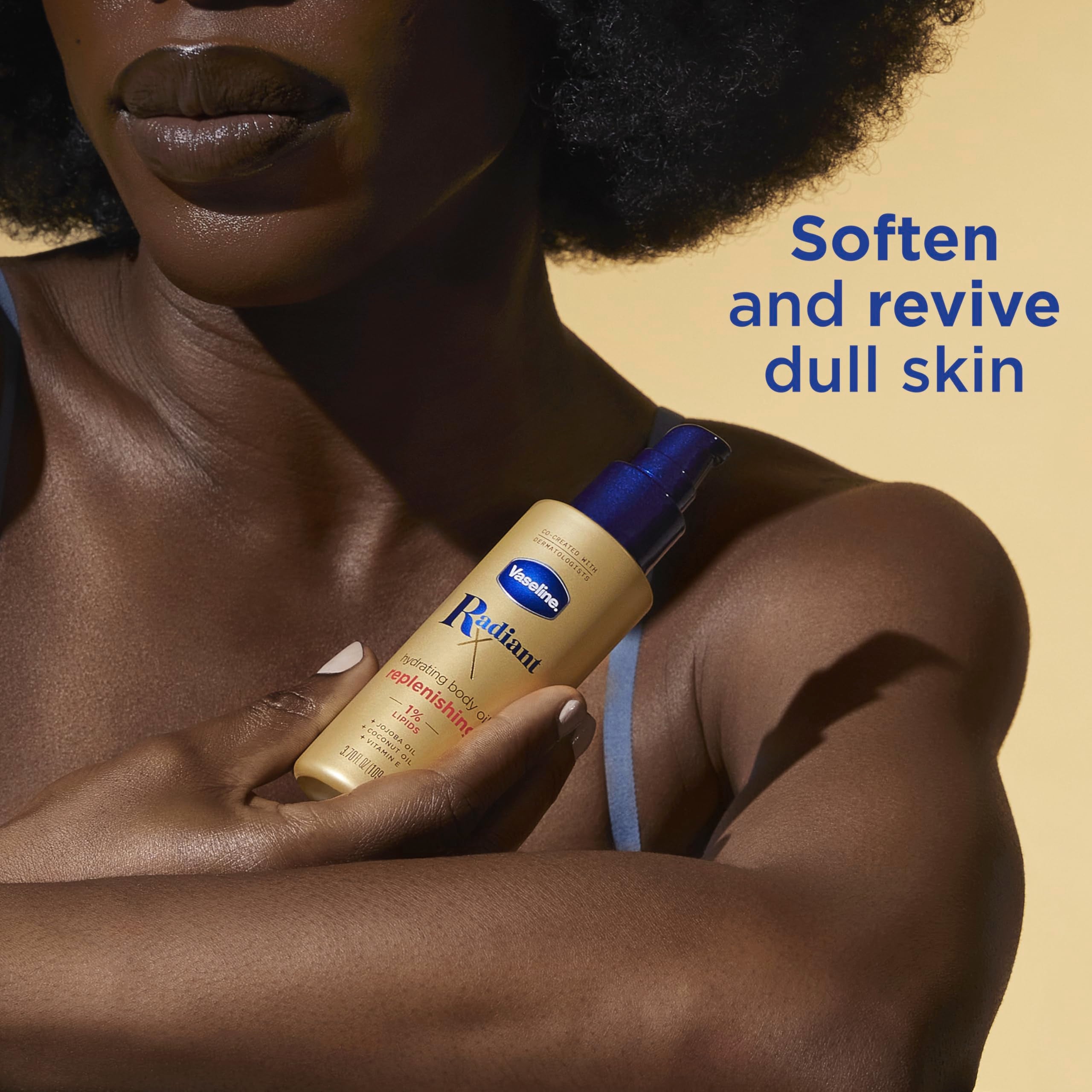 Vaseline Radiant X Jojoba Oil in bottle emphasizes nourishing ingredients for skin balance