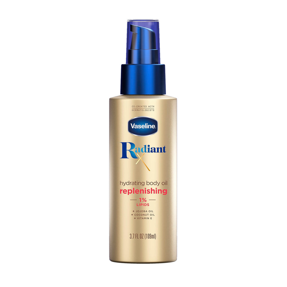 Vaseline Radiant X Replenishing Hydrating Body Oil bottle front view for everyday skin nourishment