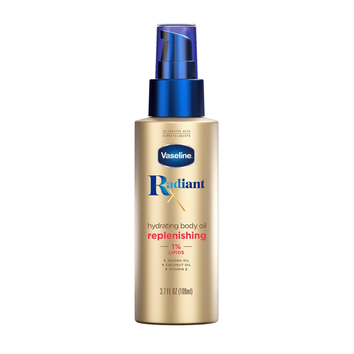 Vaseline Radiant X Replenishing Hydrating Body Oil bottle front view for everyday skin nourishment